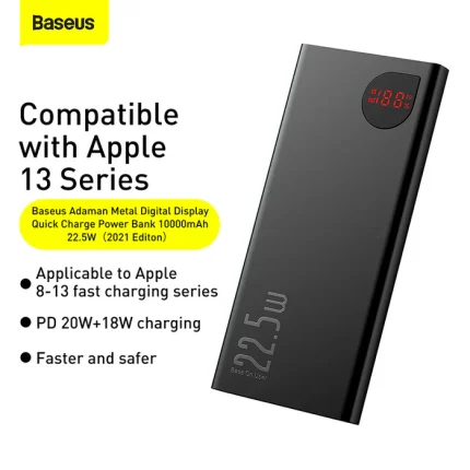 Baseus Adaman Metal Digital Display Quick Charge Power Bank 10000mAh 22.5W Black