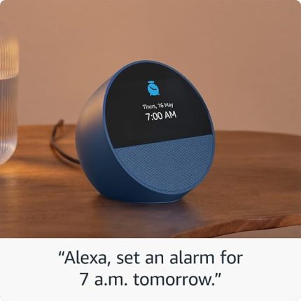 Echo Spot Smart Alarm Clock with vibrant sound + Alexa, Ocean Blue