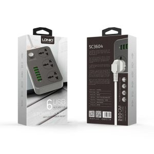 LDNIO SC3604 3 Power Socket + 6 USB Extension Power Cord