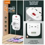 LDNIO SC4407 EU Defender Series Power Socket – 4 USB Ports & 2M Cable