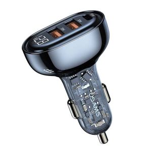 USAMS US-CC158 125W 3-Port Transparent Digital Display Fast Car Charger – Icicle Series