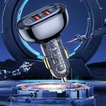 USAMS US-CC158 125W 3-Port Transparent Digital Display Fast Car Charger – Icicle Series